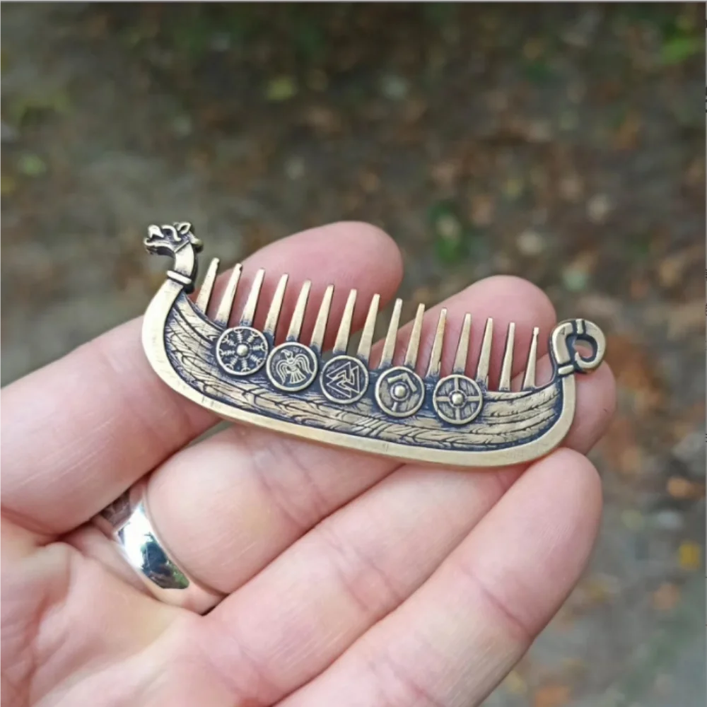 2026 New Viking Drakkar Beard Comb Handmade Norse Longship Beard Comb for Men Grooming Tool Gift