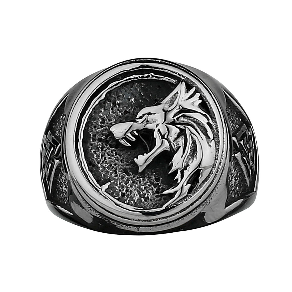 Viking Valknut Rune Wolf Head Ring Men's Fashion Personality Animal Stainless Steel Finger Ring Biker Party Club Jewelry Gift