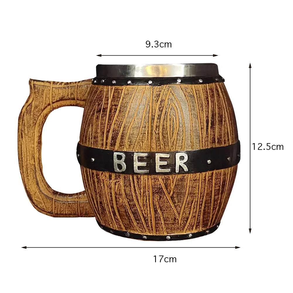 Viking Barrel Beer Mug — Double Wall Insulated Stainless Steel, 500ml