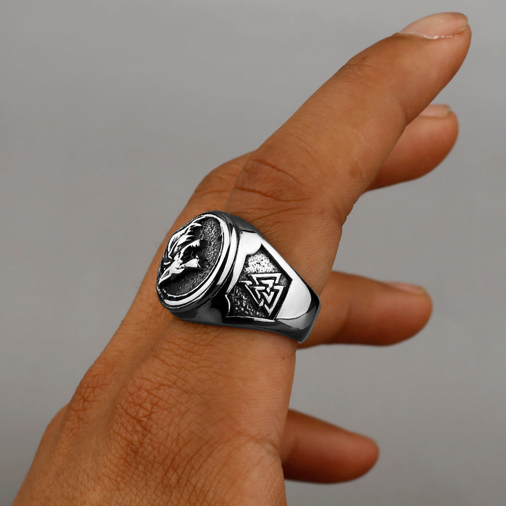 Viking Valknut Rune Wolf Head Ring Men's Fashion Personality Animal Stainless Steel Finger Ring Biker Party Club Jewelry Gift