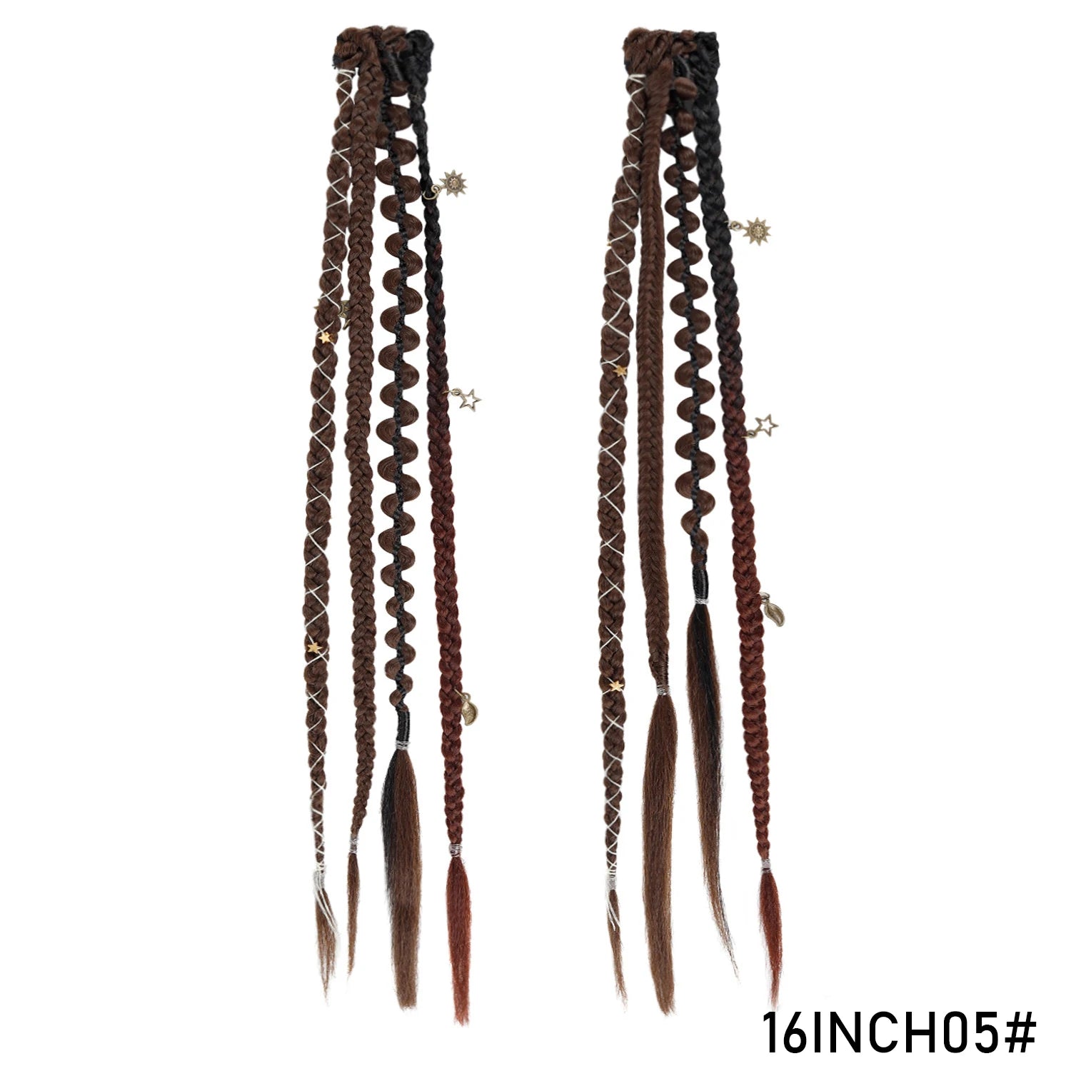 Clip in Braid Hair Extension Boho Dreadlocks Extensions with Beads & Charms 2Pcs 16in Hand-Woven Synthetic Viking Hair for Women