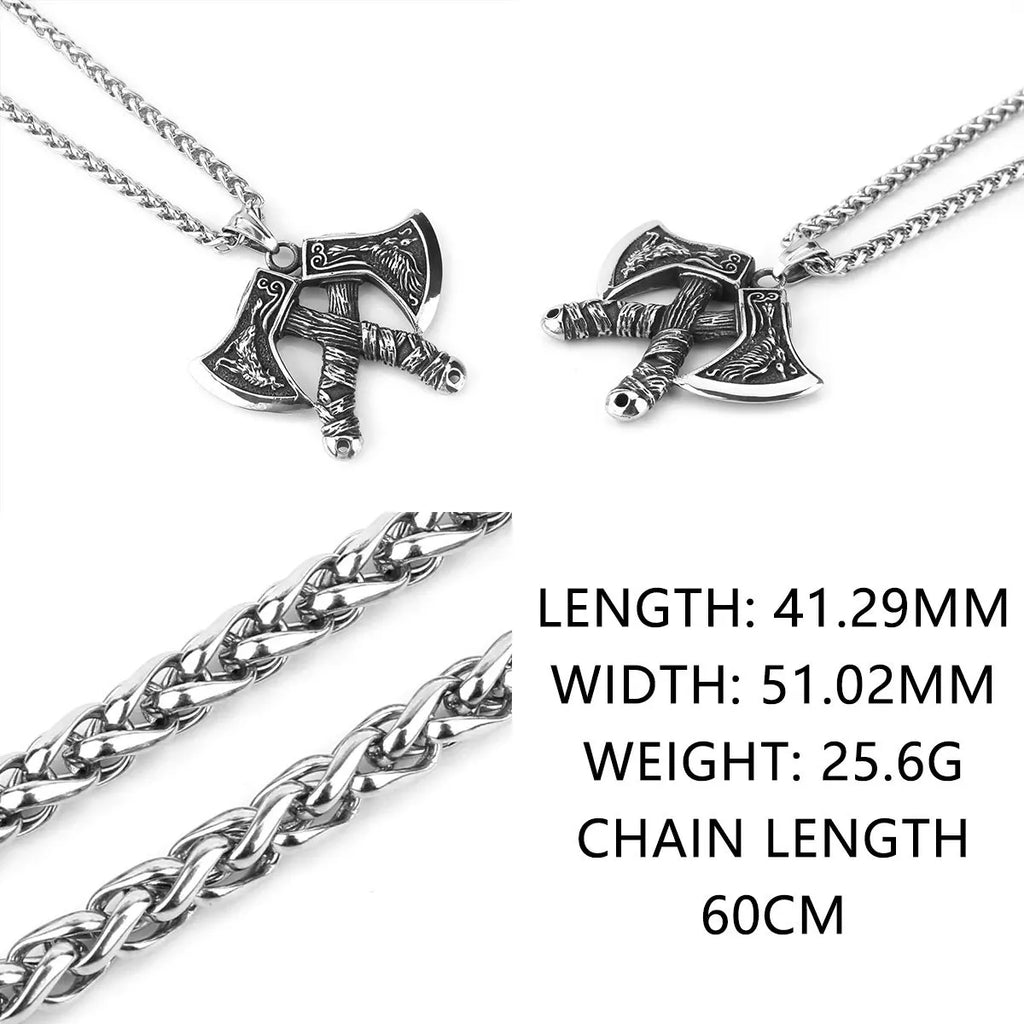 316L Stainless Steel Viking Axe Pendant Chain Necklace For Men Jewelry Accessory Gift Box