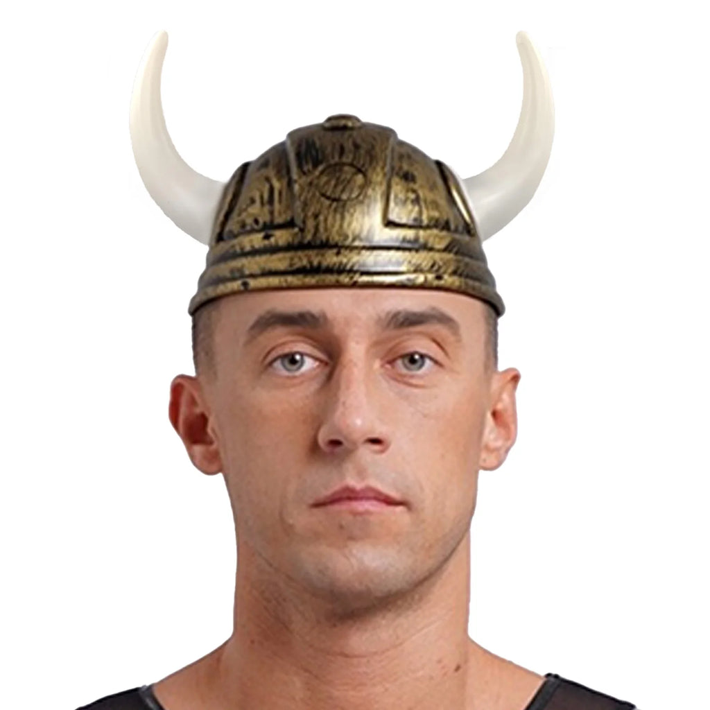 Adult Men Women Viking Horn Hat Helmet with Braids Plastic Medieval Warrior Knight Hat Halloween Cosplay Masquerade Ox Decors