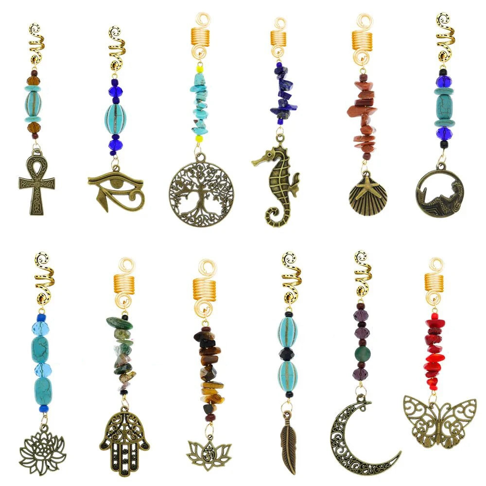 Women Personality Stone Beads Hair Dreadlock 12 Styles Loc Jewelry Pins Clips Beard Rings Rock Braiding Tube Cuffs Accessories