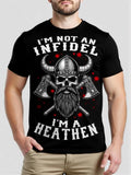 Men'S Viking Norse Heathen T-Shirt - "I'M Not An Infidel, I'M A Heathen" Featuring A Striking Viking Skull And Axes Design - Dur