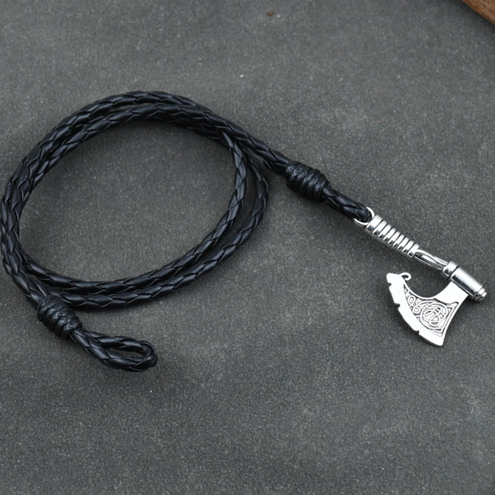 Mens Axe Viking Bracelet Irish Knot Hatchet Handmade Braided Multilayer Leather Pirate Bracelet For Male Hand Jewelry
