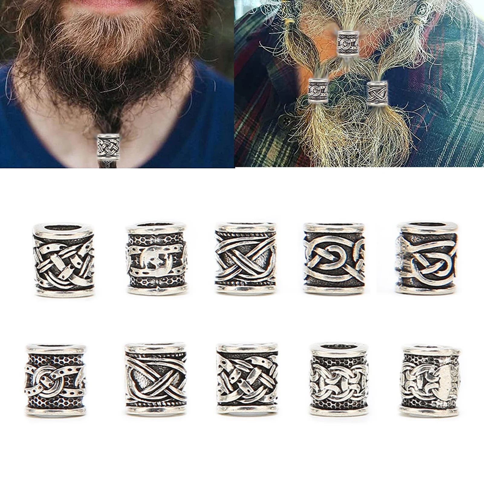 10PCS Viking Beard Beads Alloy Antique Norse Dreadlock Beads for Beard Hair DIY Bracelet Necklace Mens Aftershave Beard Balm