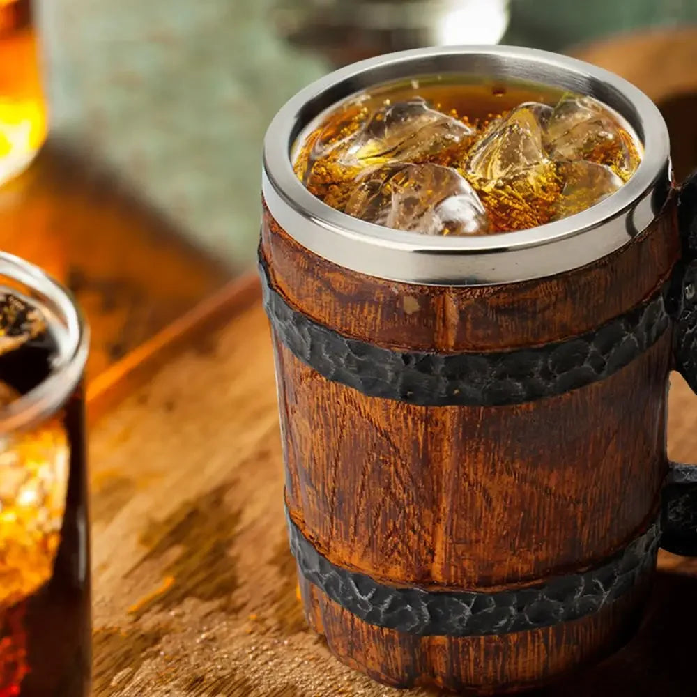 Viking Barrel Beer Mug — Double Wall Insulated Stainless Steel, 500ml