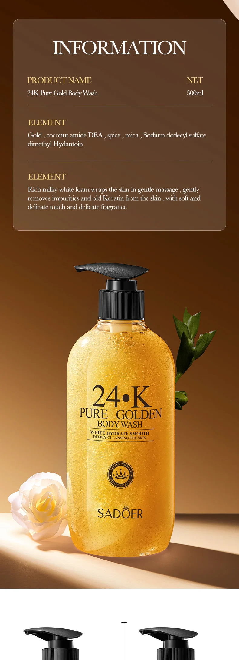 500ml24KPure Gold Body Wash Clean Long Lasting Fragrance Bath Foam Foam Bath Liquid Body Wash Shampoo Moisture Skin Clean