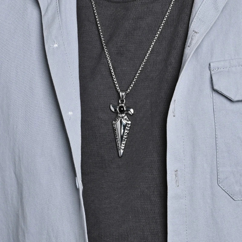 Viking Text Geometric Spearhead Pendants Stainless Steel Men Personalized Fashion Necklaces Jewelry Birthday Gift Souvenir