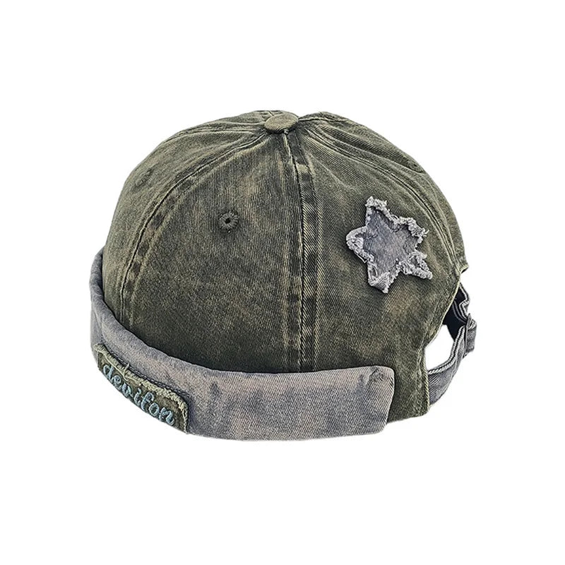 Unisex Washed Color Brimless Caps Without Visor Star Splicing Docker Cap Letter Adjustable Beanie Hat Vintage Style Hip Hop Hats