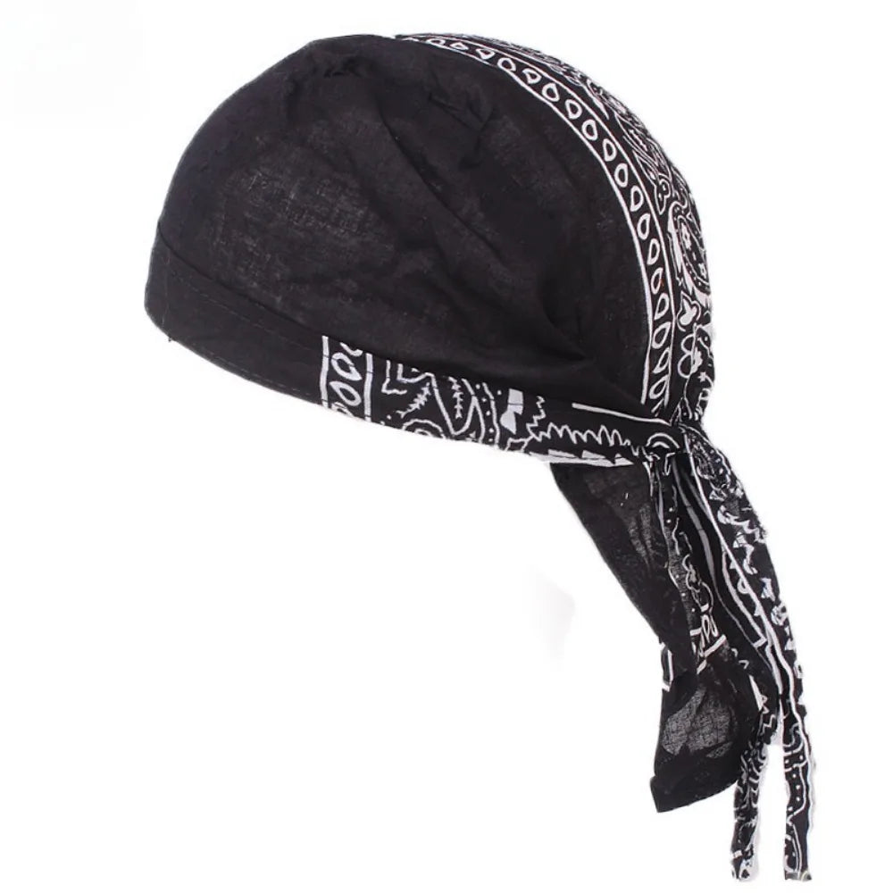 Unisex Pirate Turban Durag, Silky Long Tail Headwrap, Bandana Cap for Women Men Hijab Hair Styling Accessory