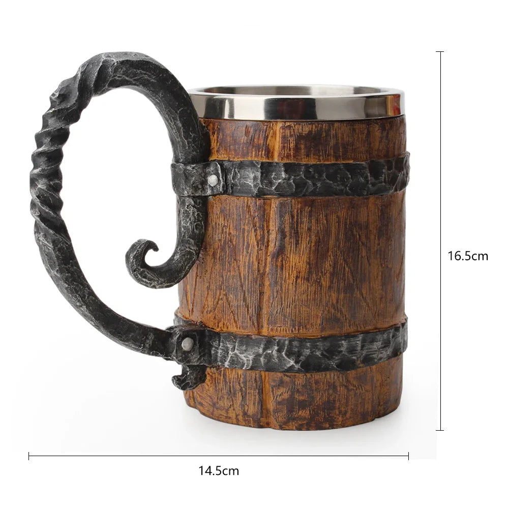 Viking Barrel Beer Mug — Double Wall Insulated Stainless Steel, 500ml