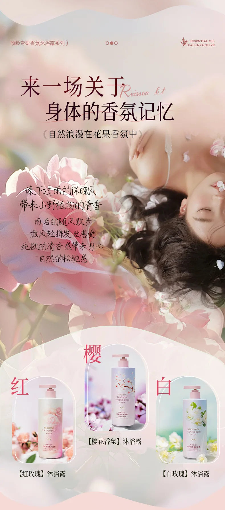 Rose & Cherry Blossom Fragrance Body Wash 800ml – Moisturizing & Oil Control Shower Gel