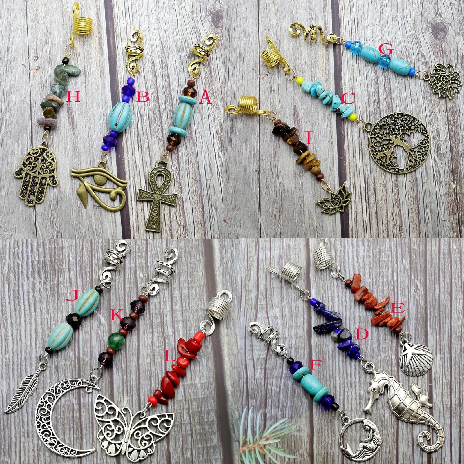 Women Personality Stone Beads Hair Dreadlock 12 Styles Loc Jewelry Pins Clips Beard Rings Rock Braiding Tube Cuffs Accessories