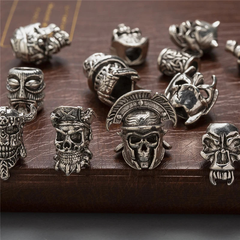 1piece Skull Helmet Viking Rune Big Hole Beads Hair Braid Dreadlock Beard Bead Pendant DIY Bracelet Necklace for Jewelry Making
