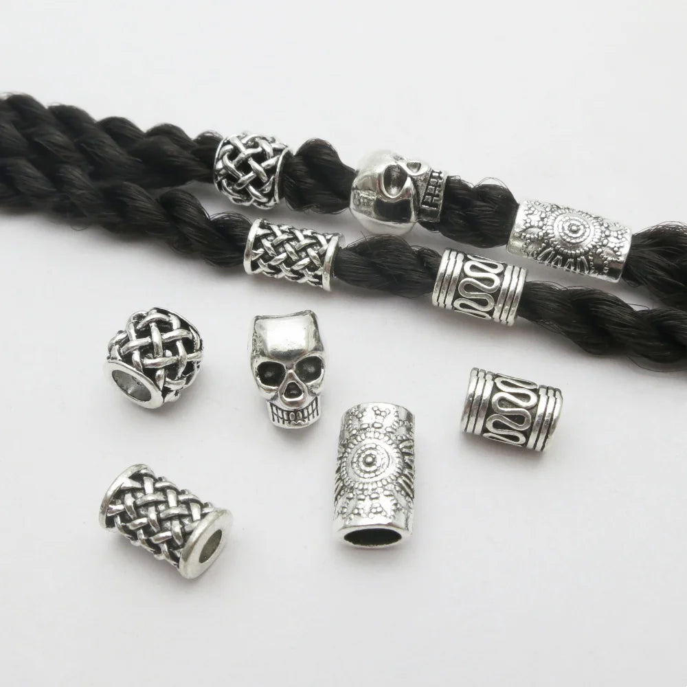 10pcs Skull Helmet Viking small Hole Beads Hair Braid Dreadlock Beard Bead Pendant DIY Necklace For Jewelry Accessory