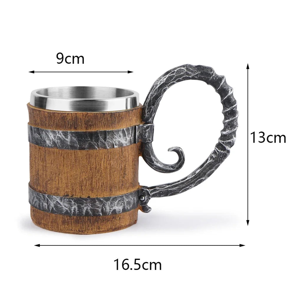 Viking Barrel Beer Mug — Double Wall Insulated Stainless Steel, 500ml