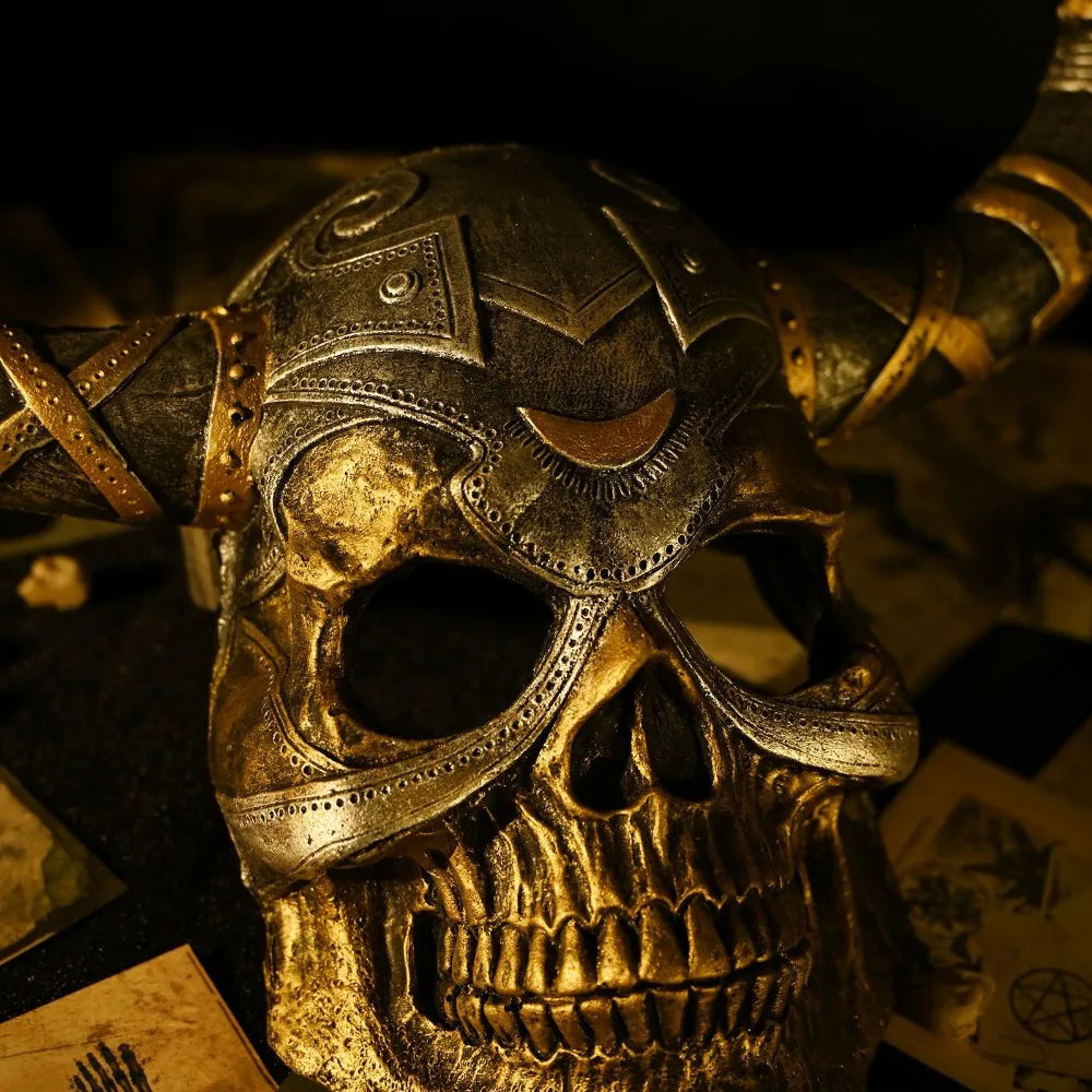 Viking Horned Skull Mask Scary Warrior Skull Mask Horror Skeleton Full Face Mask for Masquerade Themed Parties Halloween Cosplay