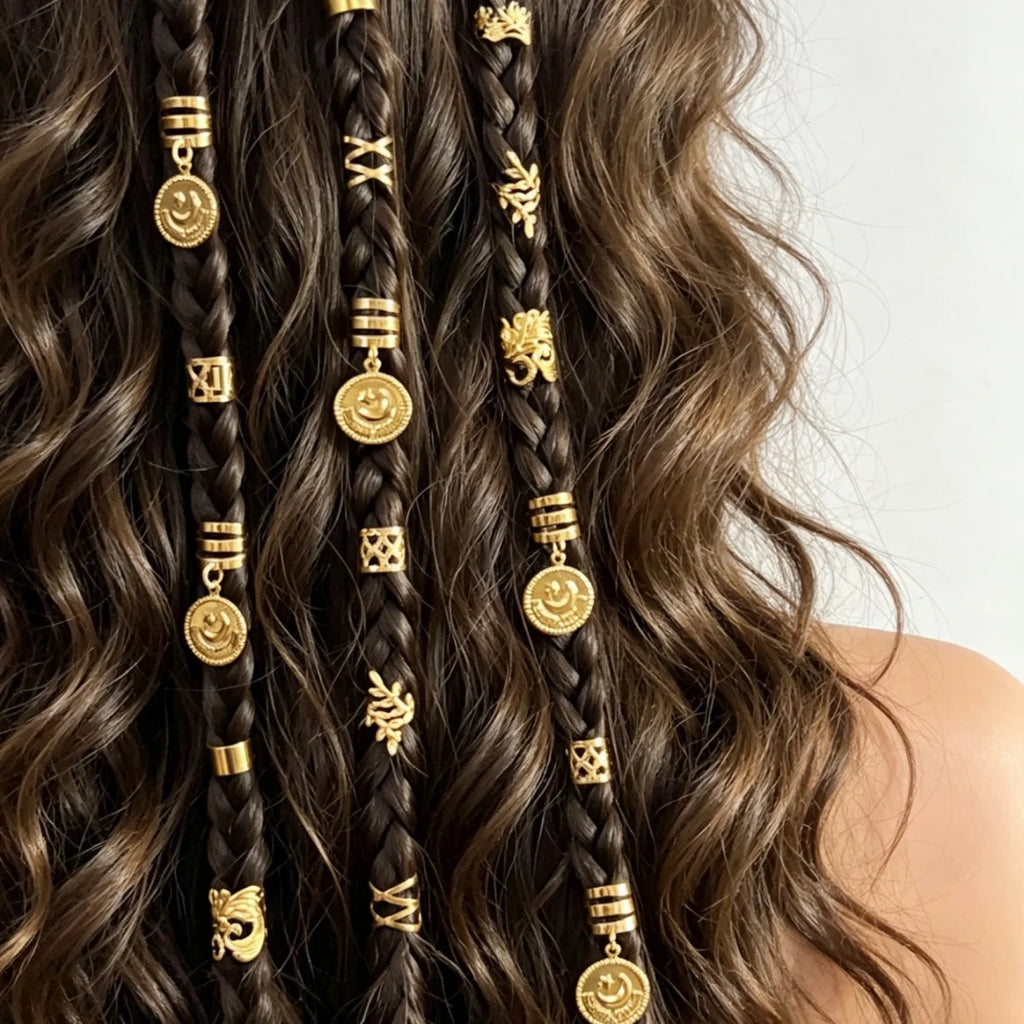 Golden and slivery Boho Hair Charms, Dreadlock Accessories, Bohemian Braids Beads, Viking Hair Jewelry, Hair Rings for Braids, H