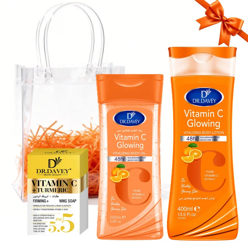 DR. DAVEY Vitamin C Skin Care Set – Body Lotion, Soap & Body Oil | Unisex 735ml