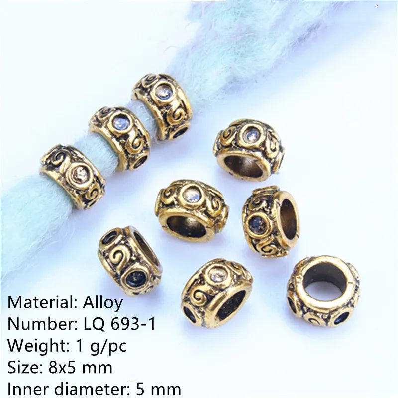 Vintage Braids Dreadlock Beard Beads Cuffs Clips for Hair Rings Adjustable Viking Hair Dread Women Accessories Fashion Jewelries
