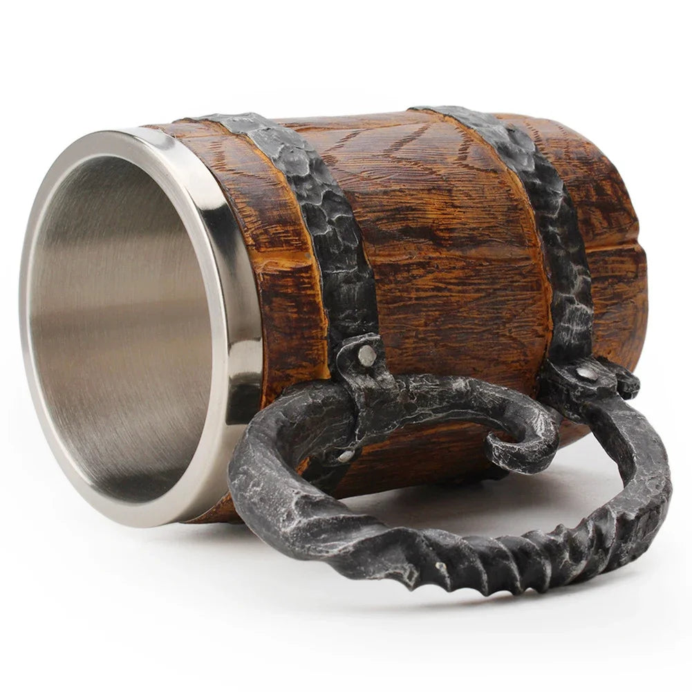 Viking Barrel Beer Mug — Double Wall Insulated Stainless Steel, 500ml