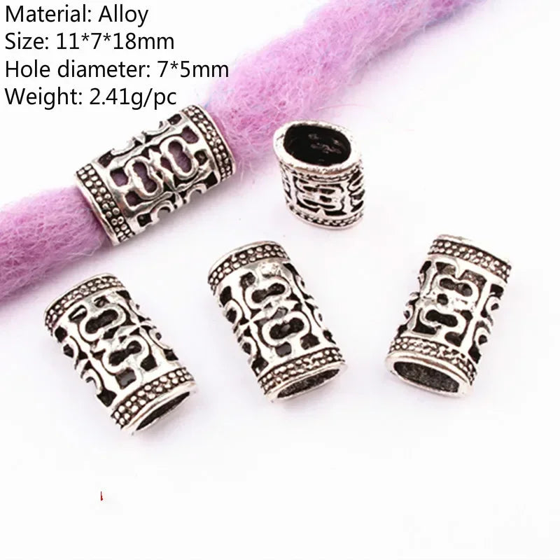 5 Pcs Viking Beads 12 Kinds 5mm Silver Beads for Braiding Dreadlock Hair Decor Cuff Clip Beaded Hair Scrunchies Tibet Bead Tube