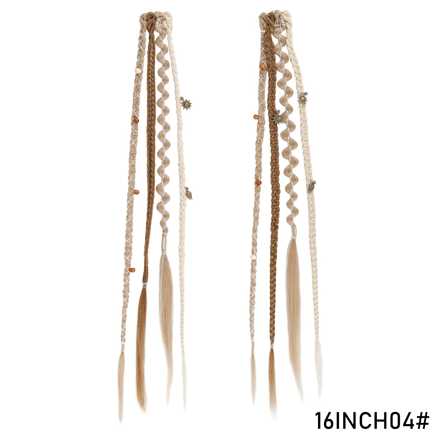 Clip in Braid Hair Extension Boho Dreadlocks Extensions with Beads & Charms 2Pcs 16in Hand-Woven Synthetic Viking Hair for Women