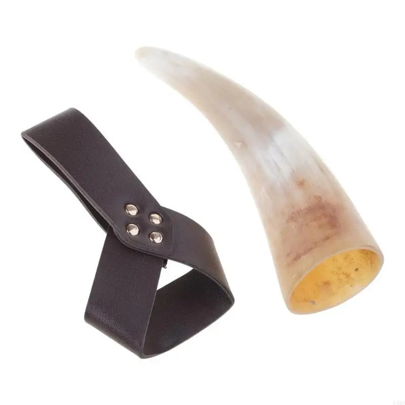 Beer Mug with Leather Holder Medieval Vikinges Cup Drinking Horn with Holsters F3MD