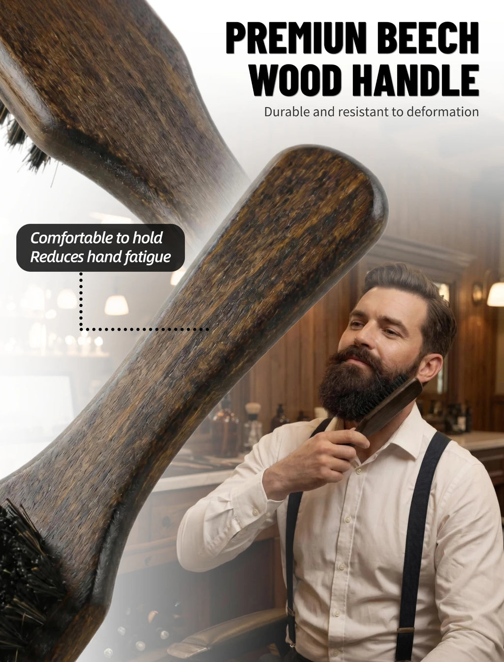 2Pcs Professional Beard Grooming Kit Spining Double Sided Barber Comb Boar Bristle Wooden Beard Brush for Men Hair Beard