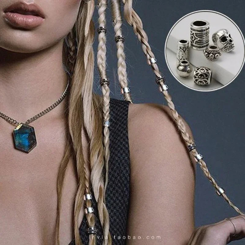1-5pcs Viking Beard Decorative Beads for Hair Braid Decorations Accessories Needlework Bead Skull Braid Dreadlock Tube Rings
