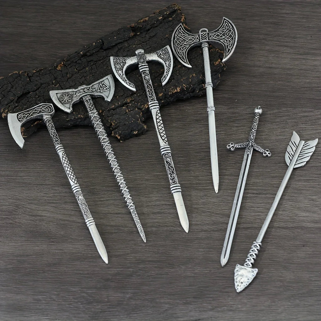 Retro Viking Hair Stick Men's And Women's Gothic Punk Nordic Divine Sword Hair Clip Mythical Jewelry Braiding Style Gift