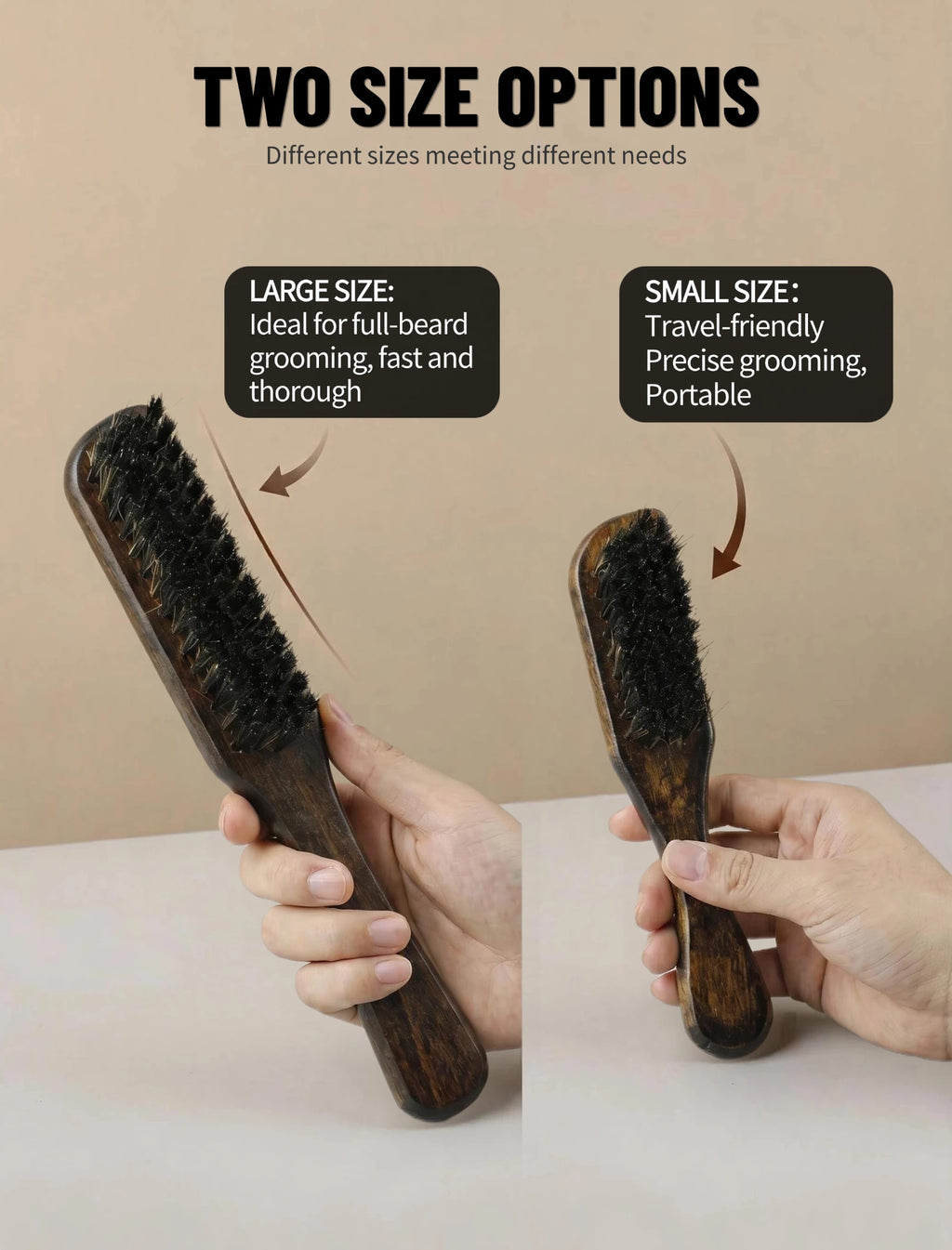 2Pcs Professional Beard Grooming Kit Spining Double Sided Barber Comb Boar Bristle Wooden Beard Brush for Men Hair Beard