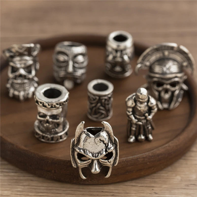 1piece Skull Helmet Viking Rune Big Hole Beads Hair Braid Dreadlock Beard Bead Pendant DIY Bracelet Necklace for Jewelry Making