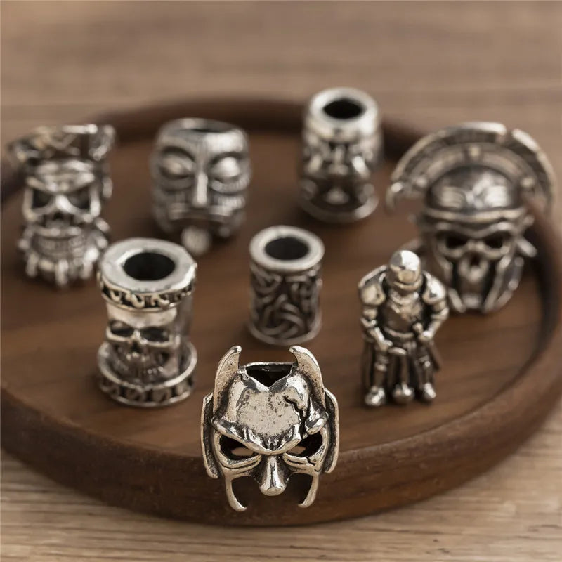 1piece Skull Helmet Viking Rune Big Hole Beads Hair Braid Dreadlock Beard Bead Pendant DIY Bracelet Necklace for Jewelry Making