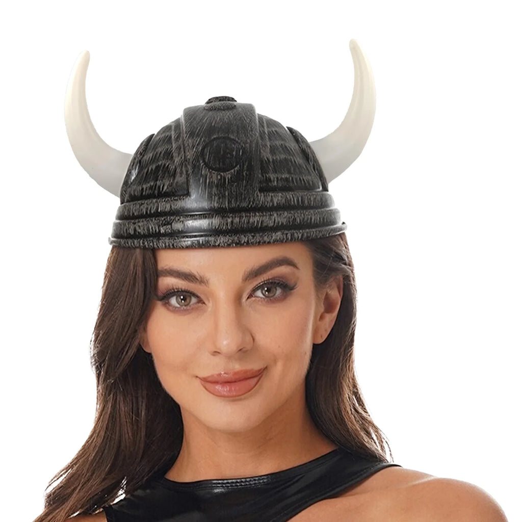 Adult Men Women Viking Horn Hat Helmet with Braids Plastic Medieval Warrior Knight Hat Halloween Cosplay Masquerade Ox Decors