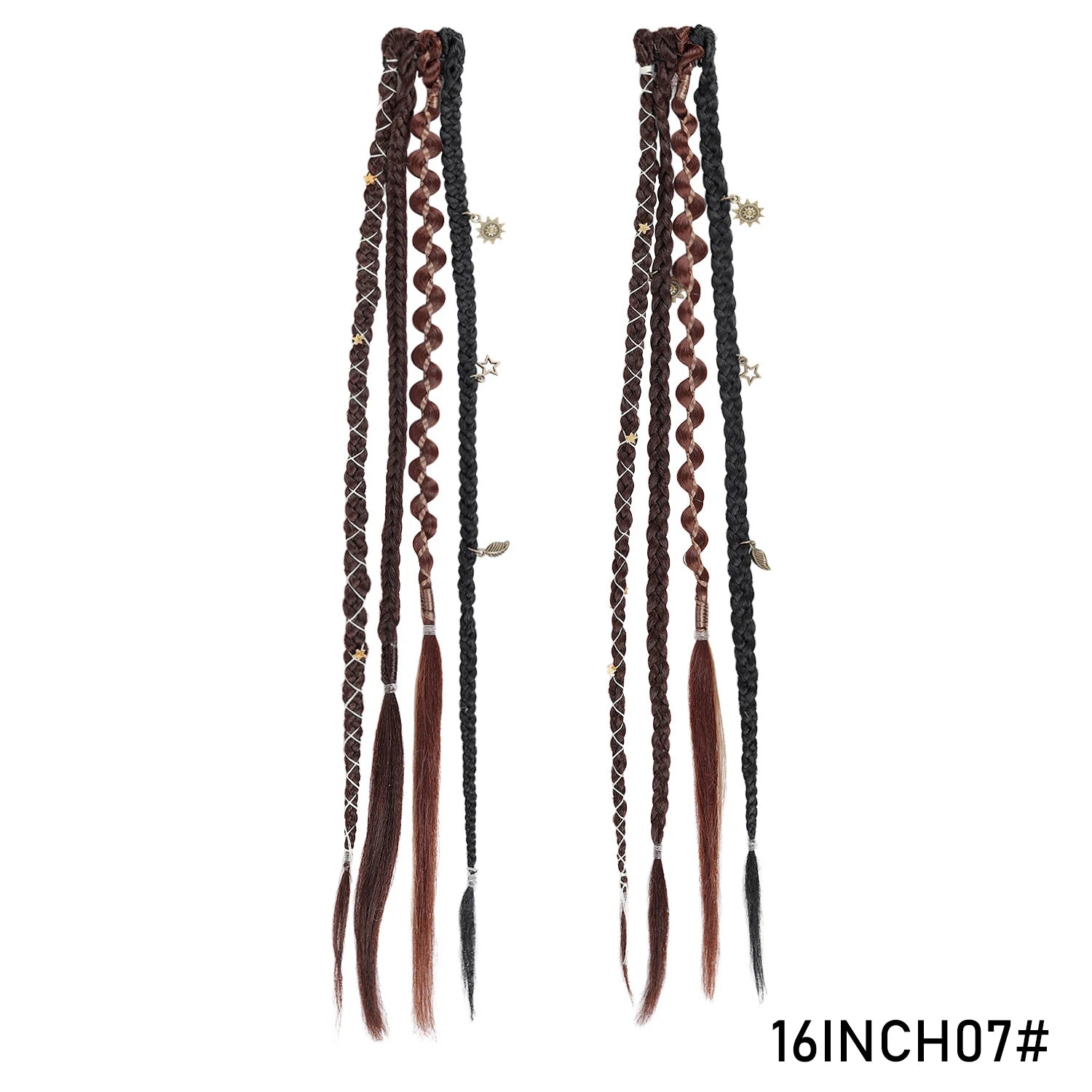 Clip in Braid Hair Extension Boho Dreadlocks Extensions with Beads & Charms 2Pcs 16in Hand-Woven Synthetic Viking Hair for Women