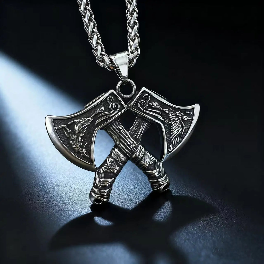316L Stainless Steel Viking Axe Pendant Chain Necklace For Men Jewelry Accessory Gift Box