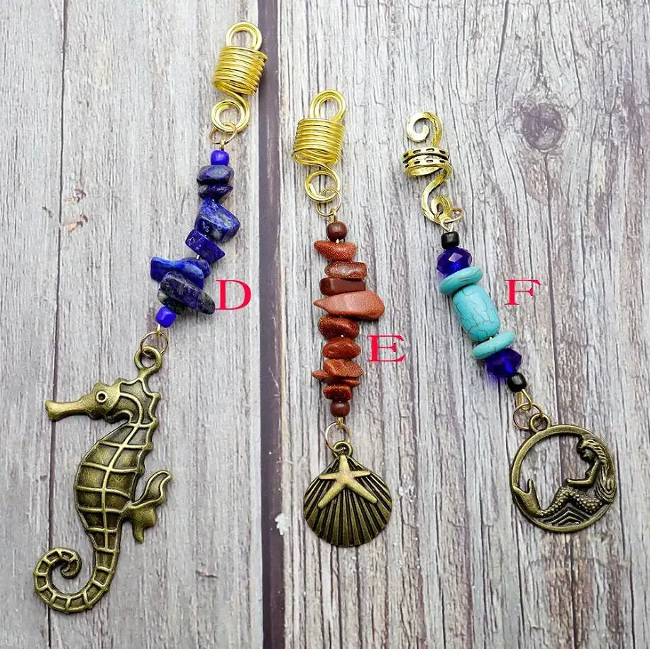 Women Personality Stone Beads Hair Dreadlock 12 Styles Loc Jewelry Pins Clips Beard Rings Rock Braiding Tube Cuffs Accessories
