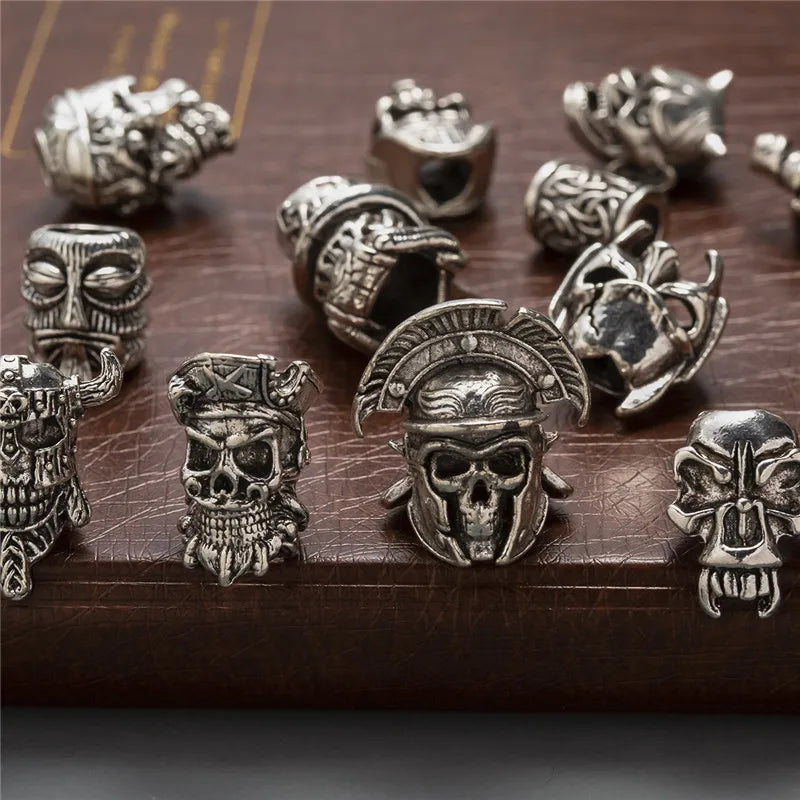1piece Skull Helmet Viking Rune Big Hole Beads Hair Braid Dreadlock Beard Bead Pendant DIY Bracelet Necklace for Jewelry Making