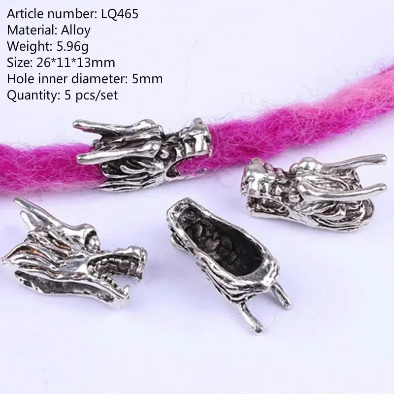 5 Pcs Viking Beads 12 Kinds 5mm Silver Beads for Braiding Dreadlock Hair Decor Cuff Clip Beaded Hair Scrunchies Tibet Bead Tube