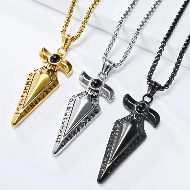 Viking Text Geometric Spearhead Pendants Stainless Steel Men Personalized Fashion Necklaces Jewelry Birthday Gift Souvenir