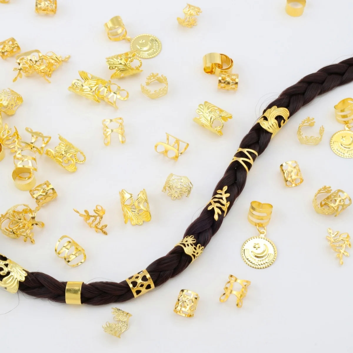 Golden and slivery Boho Hair Charms, Dreadlock Accessories, Bohemian Braids Beads, Viking Hair Jewelry, Hair Rings for Braids, H