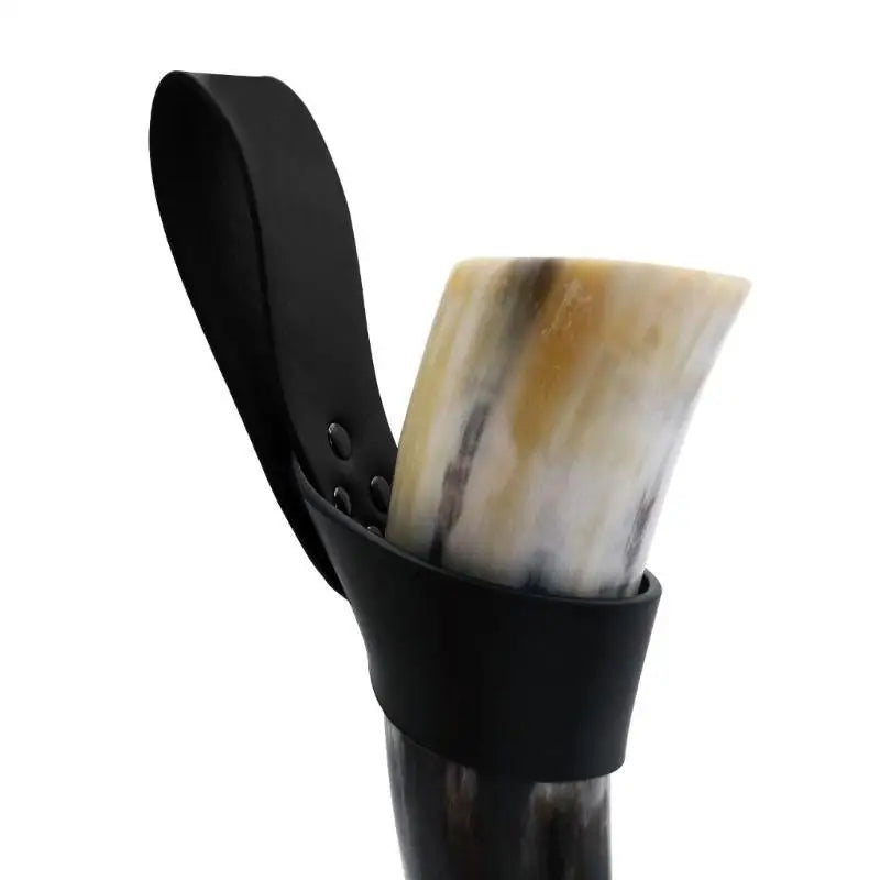 39BB Beer Mug with Leather Holder Medieval Vikinges Cup Drinking Horn with Holsters