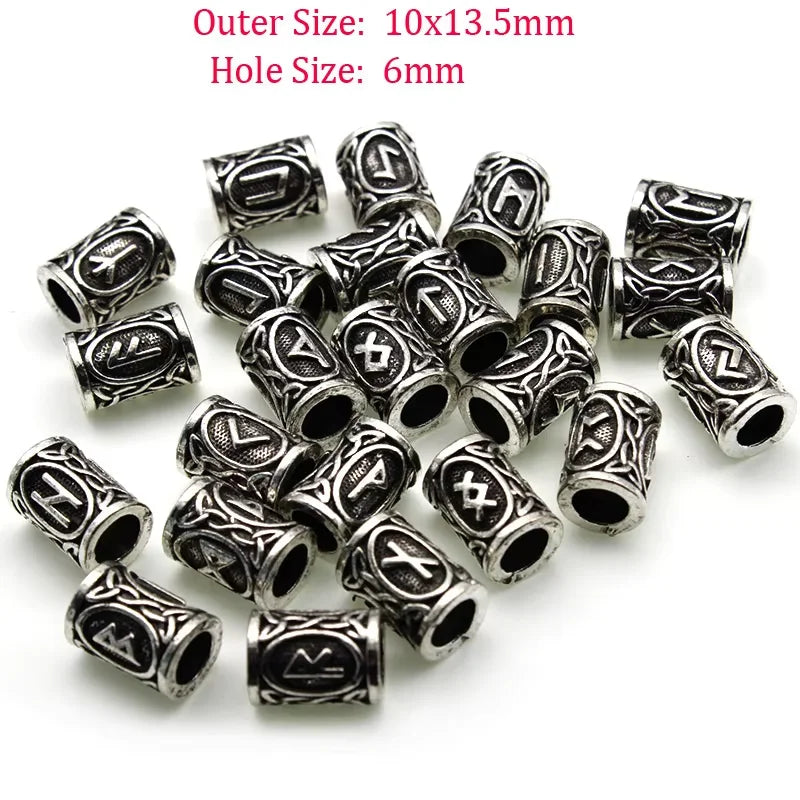 24Pcs Viking Rune Big Hole Spacer Beads Hair Braid Dreadlock Beard Bead Pendant DIY Necklace Bracelet For Jewelry Accessories