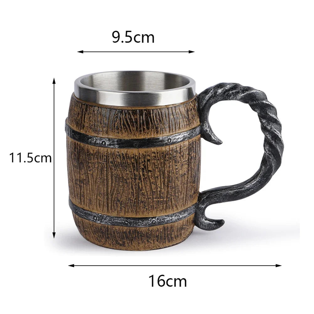 Viking Barrel Beer Mug — Double Wall Insulated Stainless Steel, 500ml