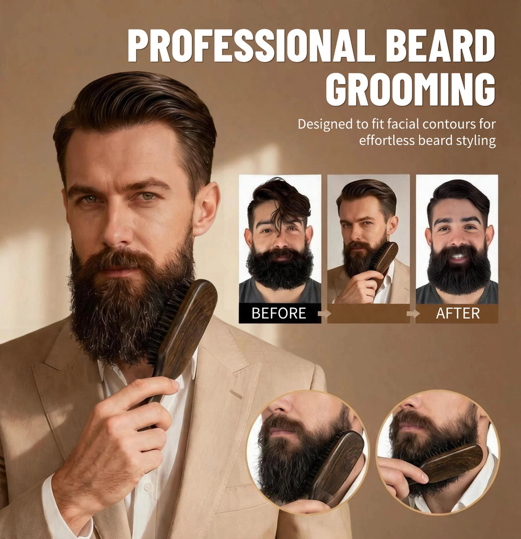 2Pcs Professional Beard Grooming Kit Spining Double Sided Barber Comb Boar Bristle Wooden Beard Brush for Men Hair Beard