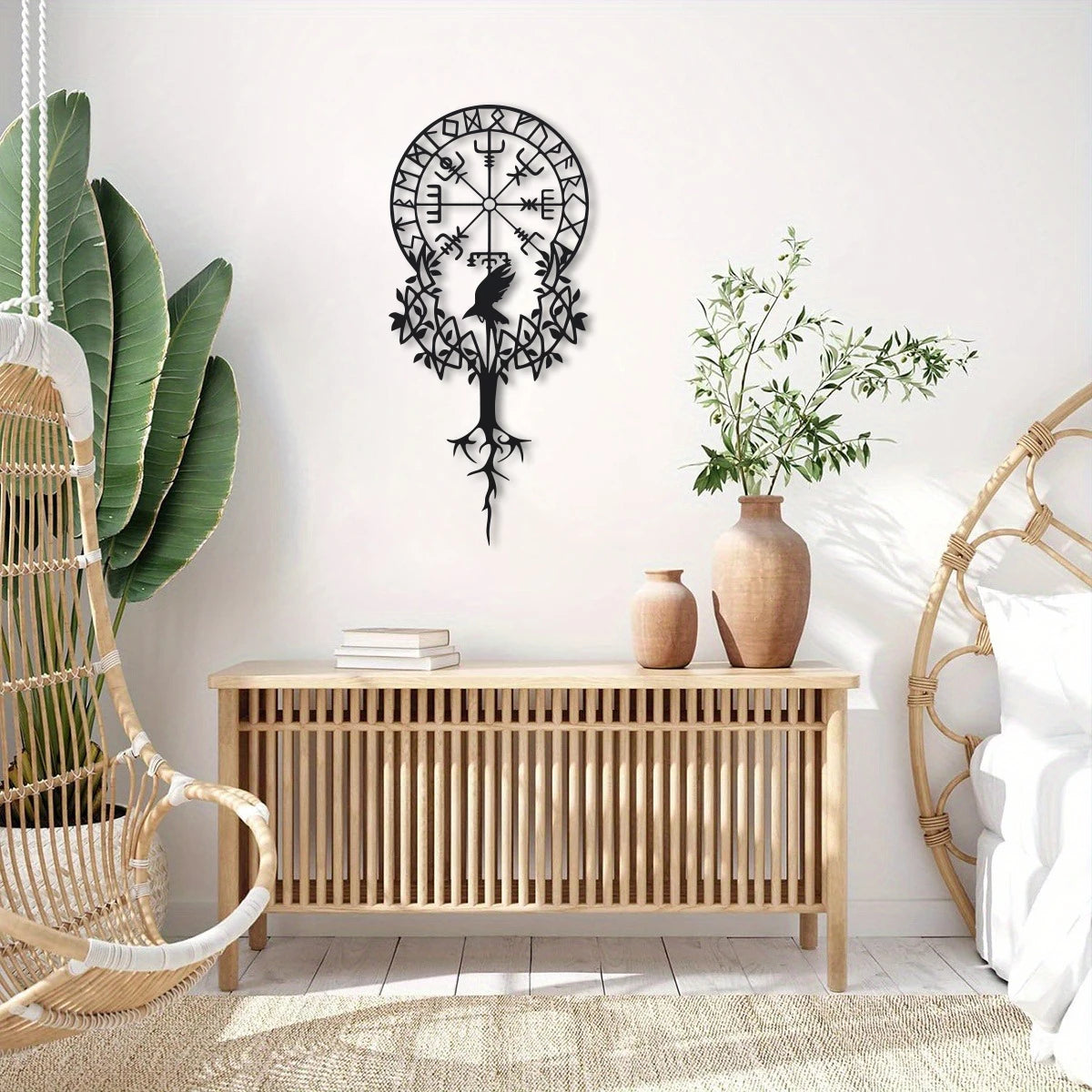 Viking Symbol Metal Wall Art, Black Nordic Decor, Vegvisir Compass Design, Amulet Protection, Meaningful Viking Gift, 15.75in