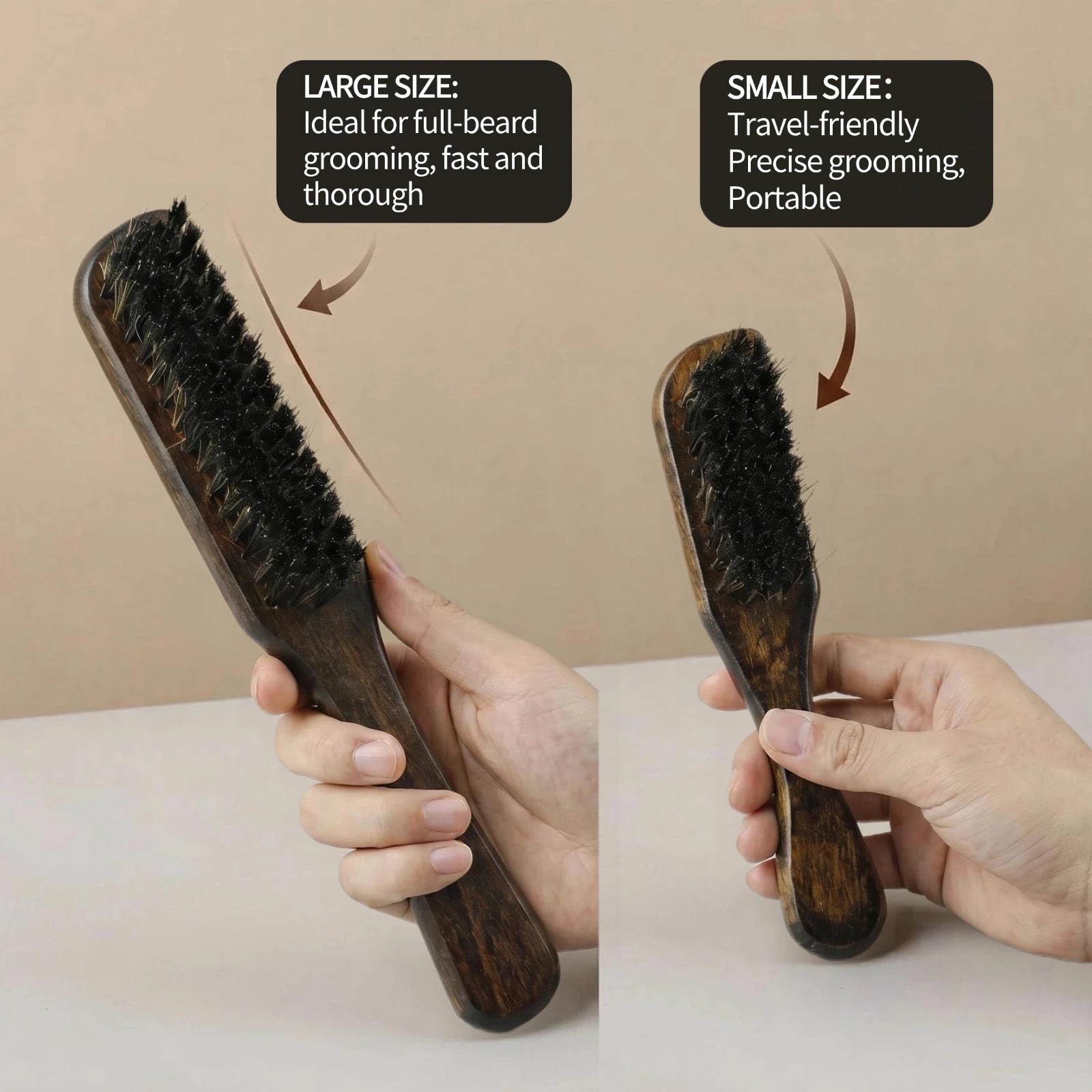 2Pcs Professional Beard Grooming Kit Spining Double Sided Barber Comb Boar Bristle Wooden Beard Brush for Men Hair Beard